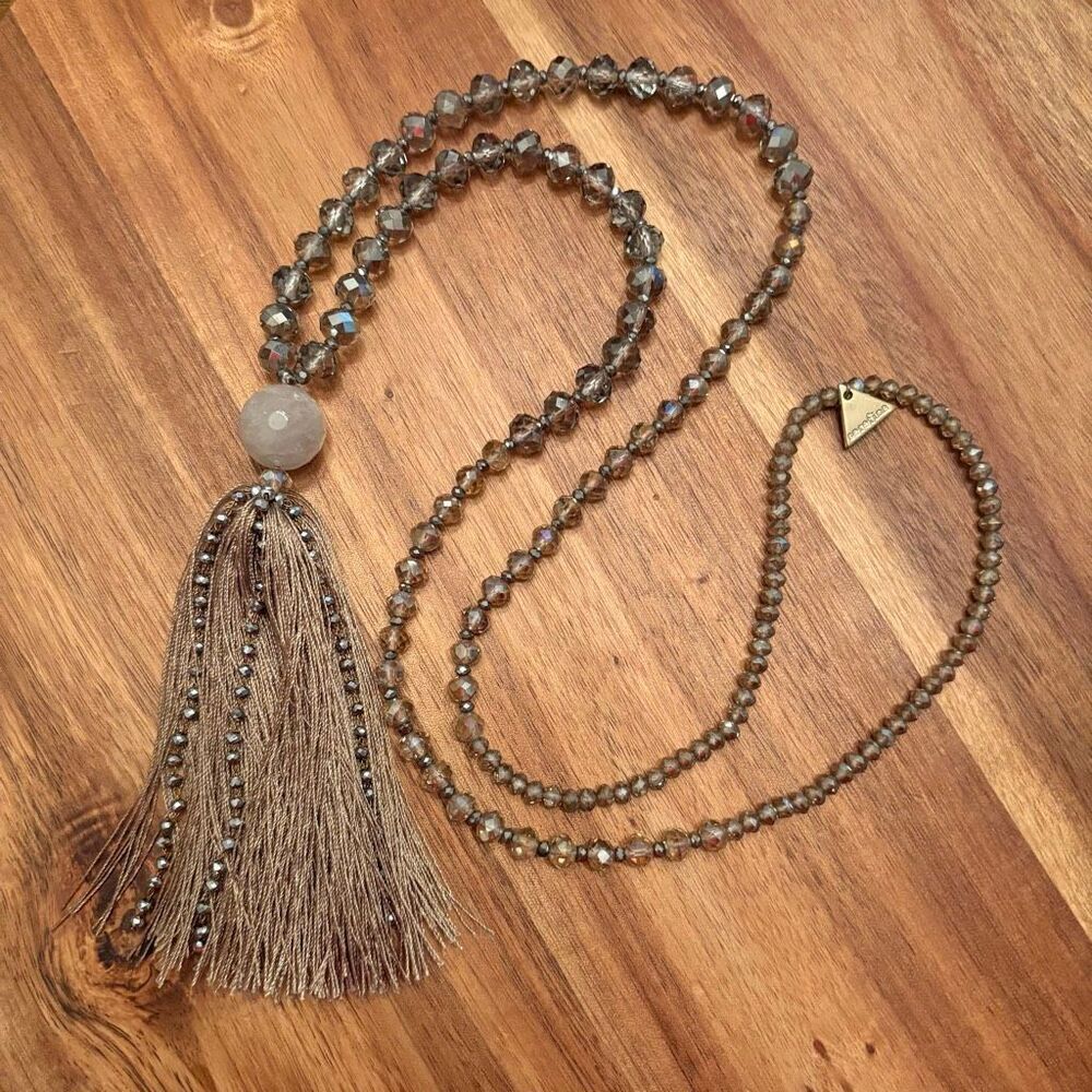 Serefina | Crystal Beaded Tassel Necklace | 40” Length